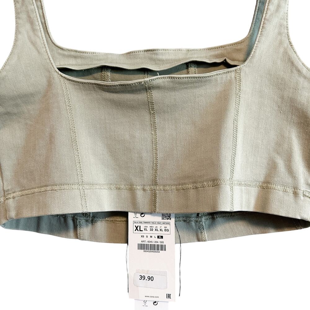 Zara Multi Cuts Khaki Green Denim Crop Top NWT Size XL Bodying Denim Collection - Picture 5 of 9